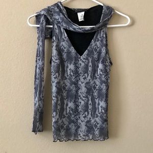 BEBE Gray Snakeskin Top